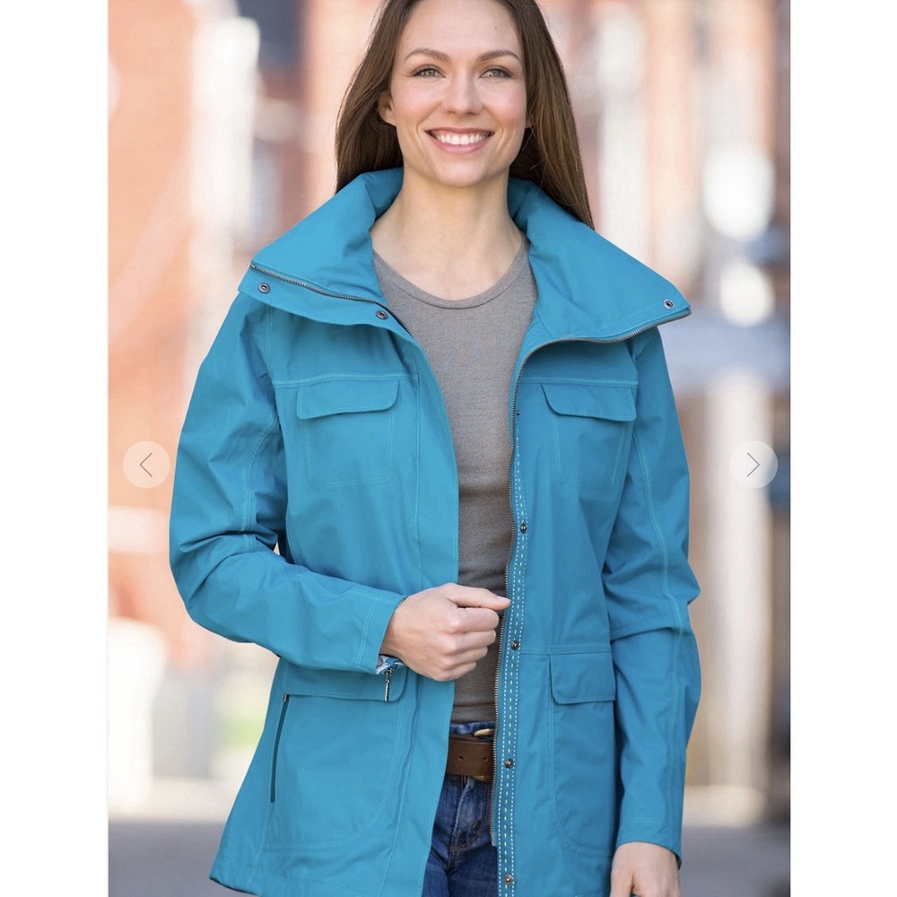 Kuhl Women's Saboteura Teal Green Long Waterproof Jacket Anorak Parka Size L